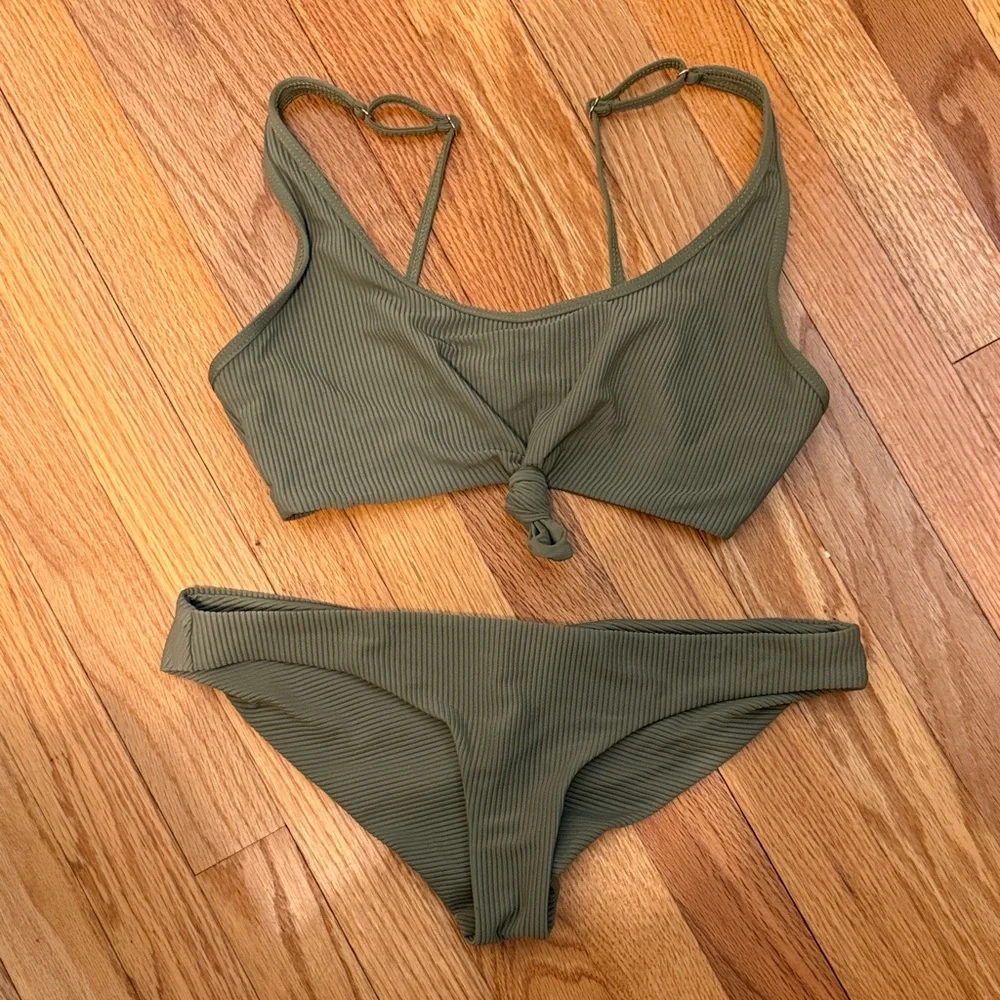 NWOT Frankie’s Olive Ribbed Tie-Front Bikini Set - Women Swim